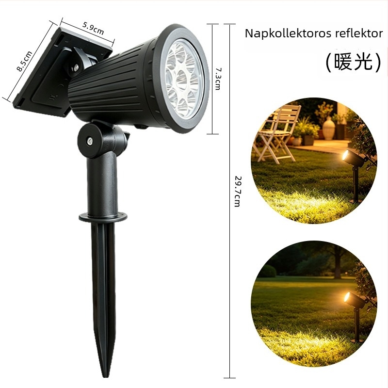 Napelemes kültéri kertvilágítás: spotok, gyep- és fa világítás, 9 LED színes talajvilágítás