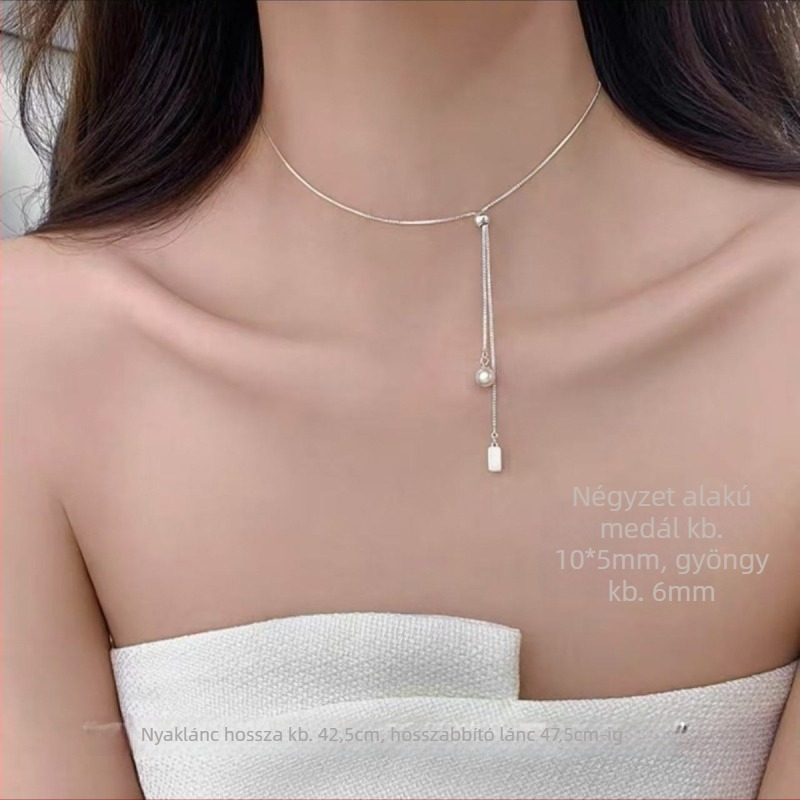 S925 sterling ezüst gyöngy nyaklánc nőknek, 2026-os új stílus, elegáns és minimalist, egy medál, állítható kulcscsont-lánc