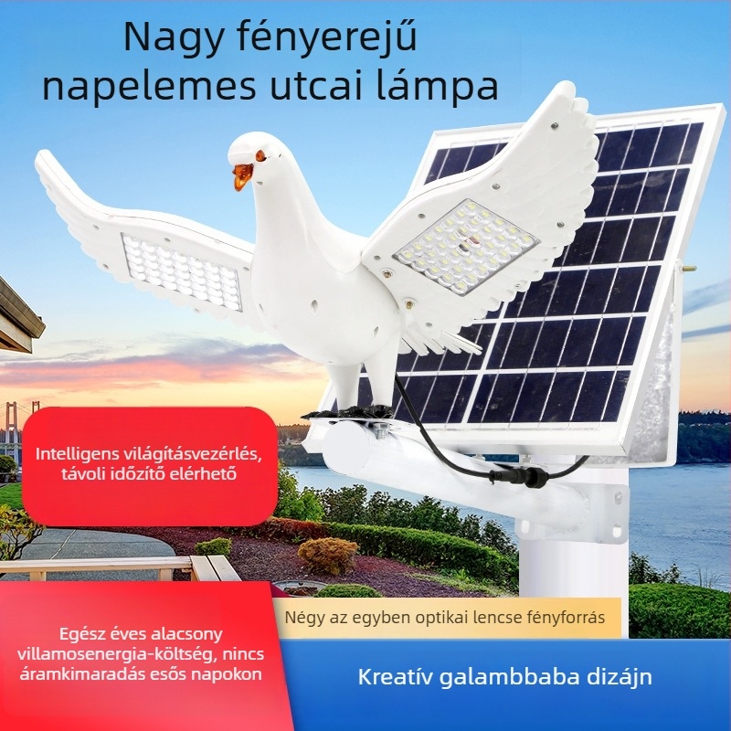 Galamb alakú napelemes utcai lámpa, 100 W integrált kültéri világítás