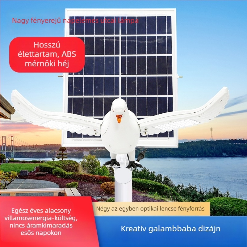 Galamb alakú napelemes utcai lámpa, 100 W integrált kültéri világítás