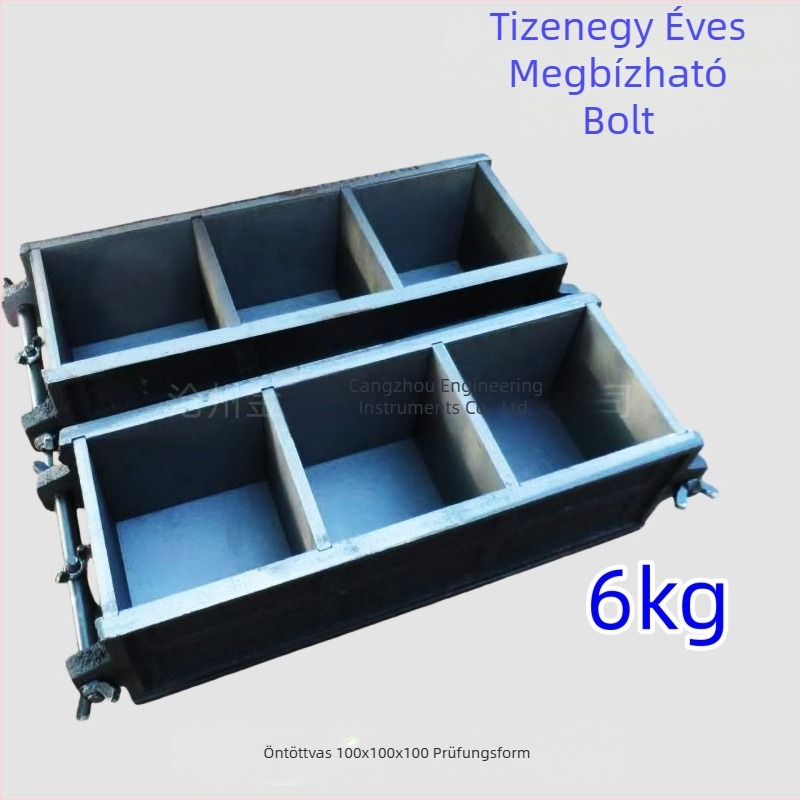 Öntöttvas teszt forma betonhoz, 100x100x100, háromkamrás készlet, megnövelt vastagságú