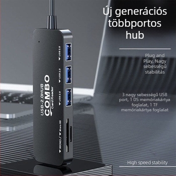 USB 2.0 hub, 5 az 1-ben, kártyaolvasó, Type-C dokkoló állomás, micro többport-bővítő