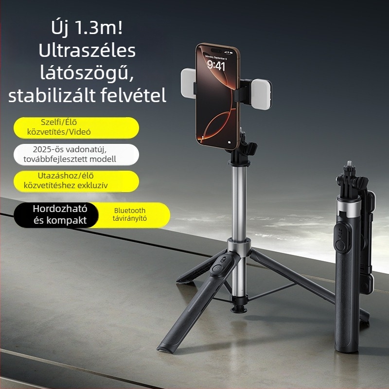 1,33 m hosszú Bluetooth-integrált állványos szelfibot X2, teleszkópos, hordozható telefon-tartóval és beépített világítással