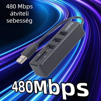USB 2.0 hub kártyaolvasó TF/SD kártyákhoz, laptop bővítés