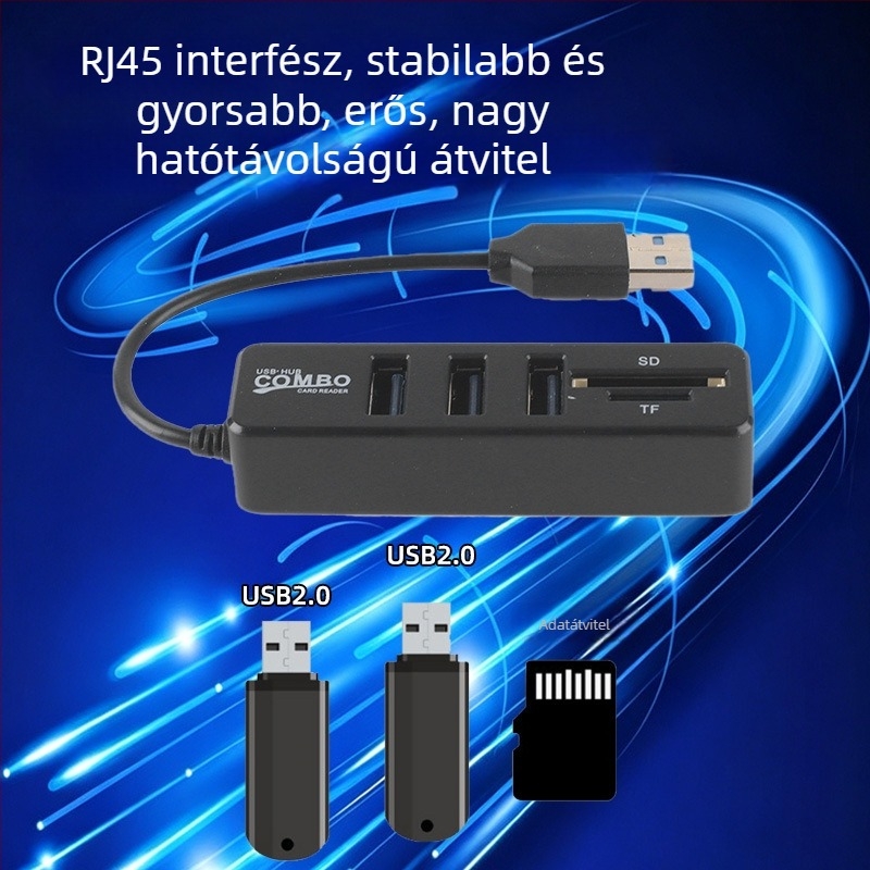 USB 2.0 hub kártyaolvasó TF/SD kártyákhoz, laptop bővítés