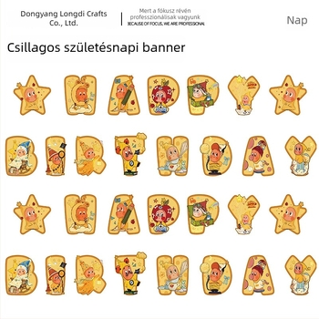 Csillag témájú születésnapi dekorációs készlet zászlókkal, lufikkal és függő díszekkel