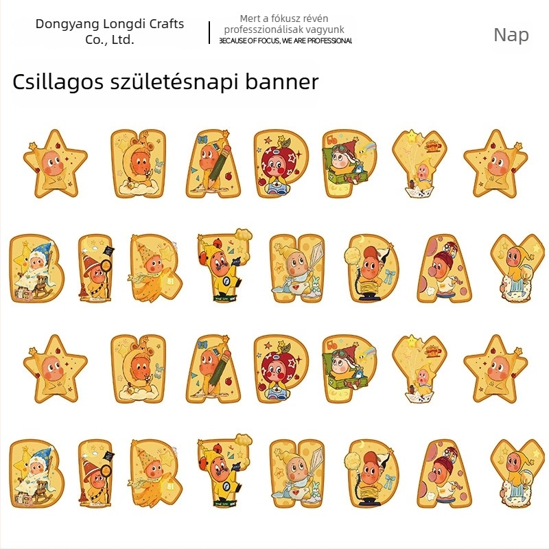 Csillag témájú születésnapi dekorációs készlet zászlókkal, lufikkal és függő díszekkel