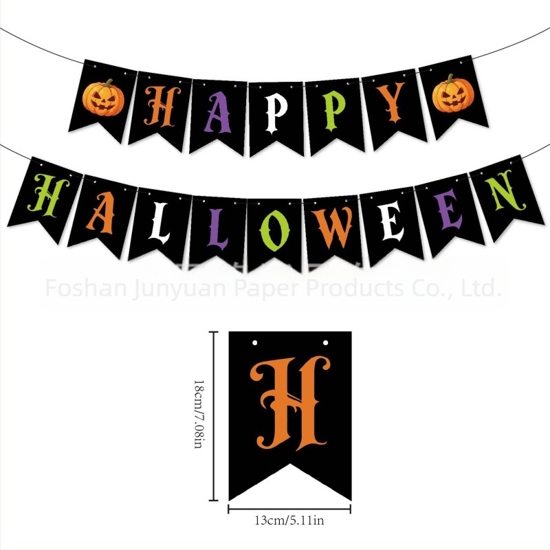 Halloween party dekorációs készlet zászlókkal, girlandokkal és bannerekkel
