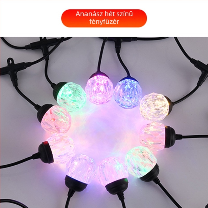 Vízálló gyémánt alakú LED-füzér, hálózatról működő, hangulatvilágítás villaudvarhoz, RGB színű dekorációs fények