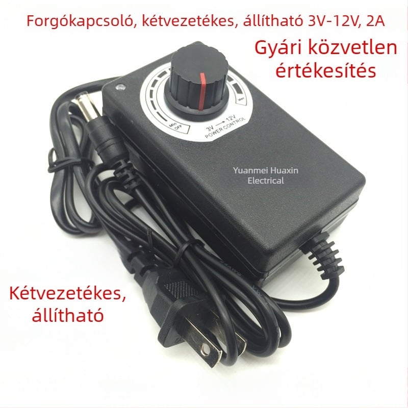 Állítható DC tápegység 3-12V, 2A, falra csatlakozó adapter