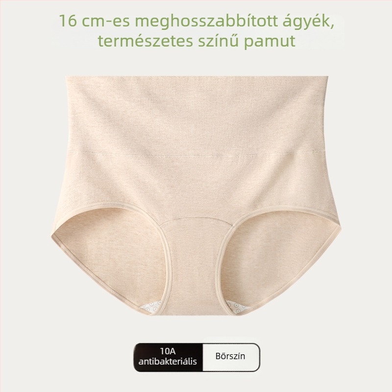 Természetes színű pamutból készült magas derekú női alsónemű, antibakteriális, lélegző