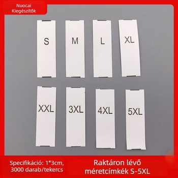 Ruha méretjel, szintetikus szalaggal nyomtatott címke, XS-8XL