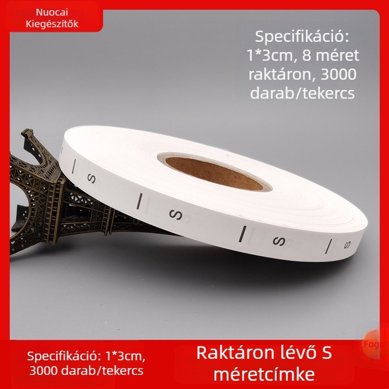 Ruha méretjel, szintetikus szalaggal nyomtatott címke, XS-8XL