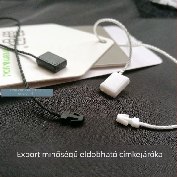 Egyszer használatos ruházati címke zsinór gyöngyökkel és kapcsokkal, 1000 db/csomag