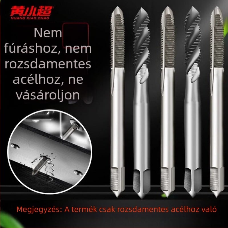 M42-es anyag, magas kobolttartalmú menetmetszők rozsdamentes acélhoz, spirálcsúccsal, méretek M2–M12