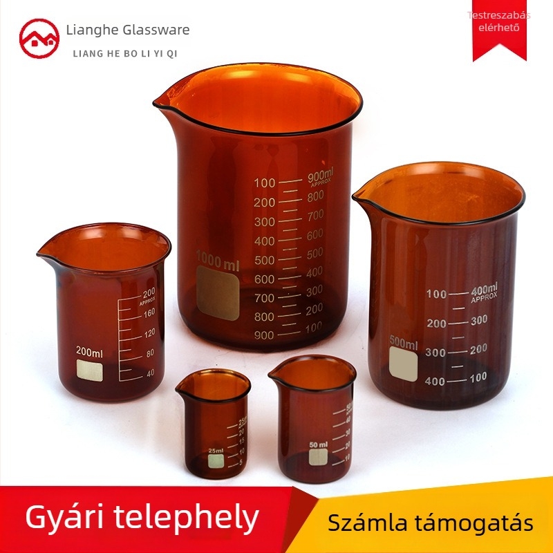 Barna boroszilikát üveg beaker, 5–1000 ml, teljes méretválaszték