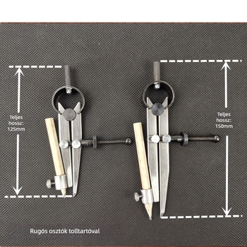 Tolltartó és lapos lábú rugós mérőeszköz készlet: marking gauge, scriber, spacing gauge, compass, dividing gauge