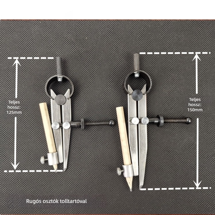 Tolltartó és lapos lábú rugós mérőeszköz készlet: marking gauge, scriber, spacing gauge, compass, dividing gauge