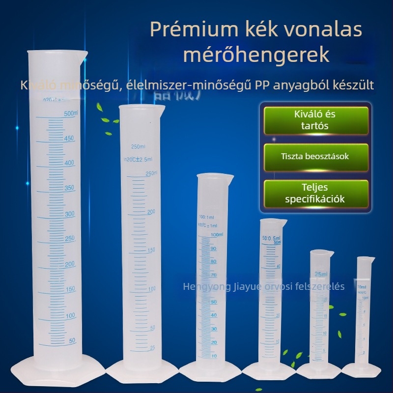 Műanyag graduált henger kék vonallal, 10–1000 ml
