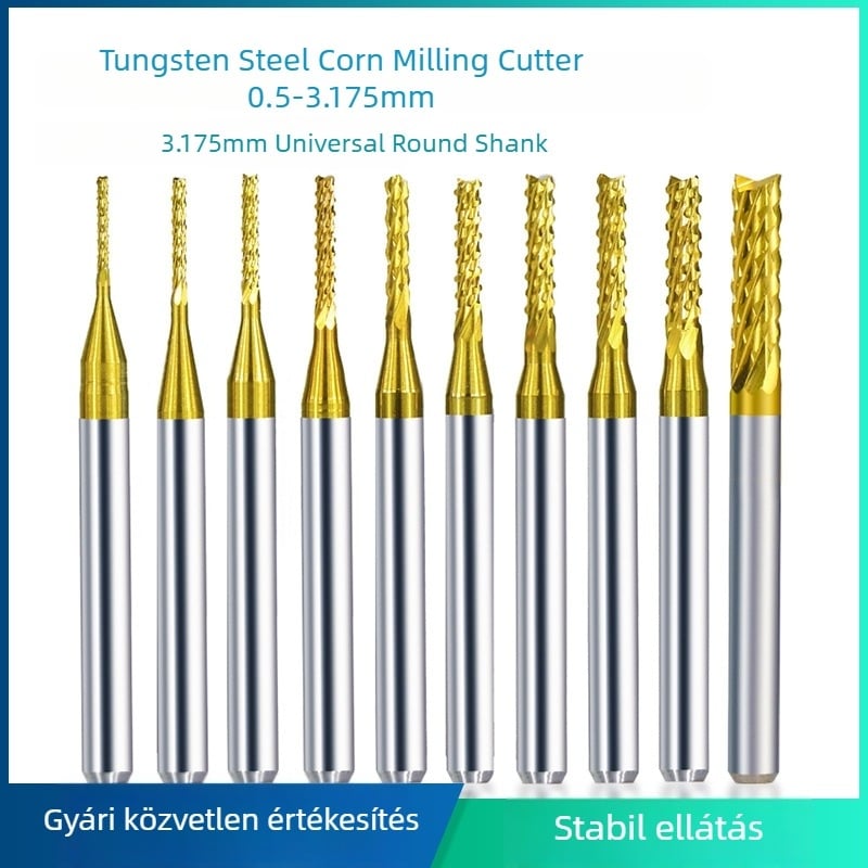 Keményített titánbevonatú 3,175 mm-es volfránium-karbid végmaró PCB gravírozáshoz