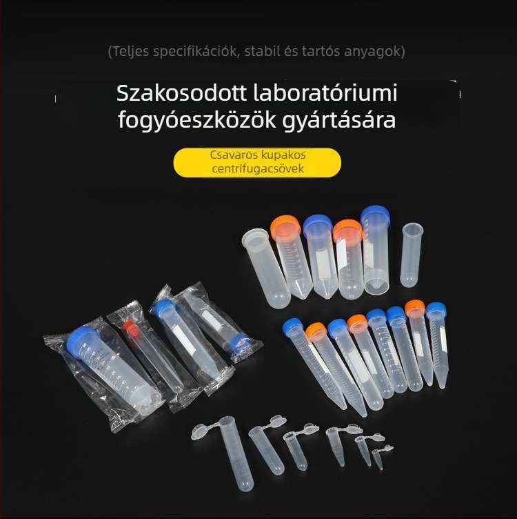 Nyomtatott skálával ellátott centrifugáló csövek, csavaros kupakkal záródó centrifugáló csövek, 10 ml, 15 ml, 50 ml