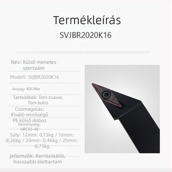 CNC eszterga szerszámhordozó külső megmunkáláshoz, 93° SVJBL/SVJBR2020K16/2525M16/1616H16
