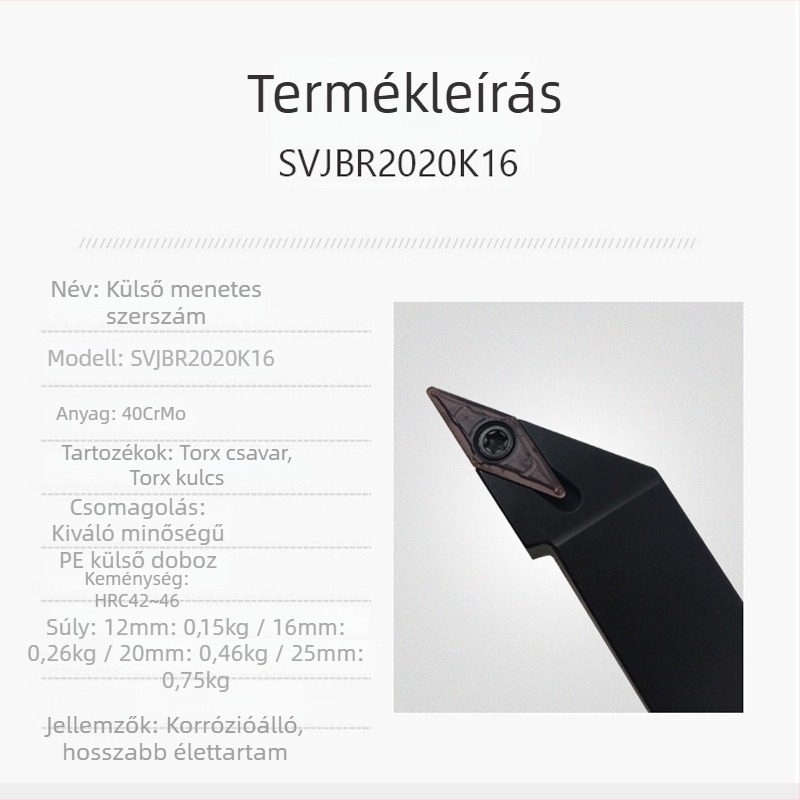 CNC eszterga szerszámhordozó külső megmunkáláshoz, 93° SVJBL/SVJBR2020K16/2525M16/1616H16