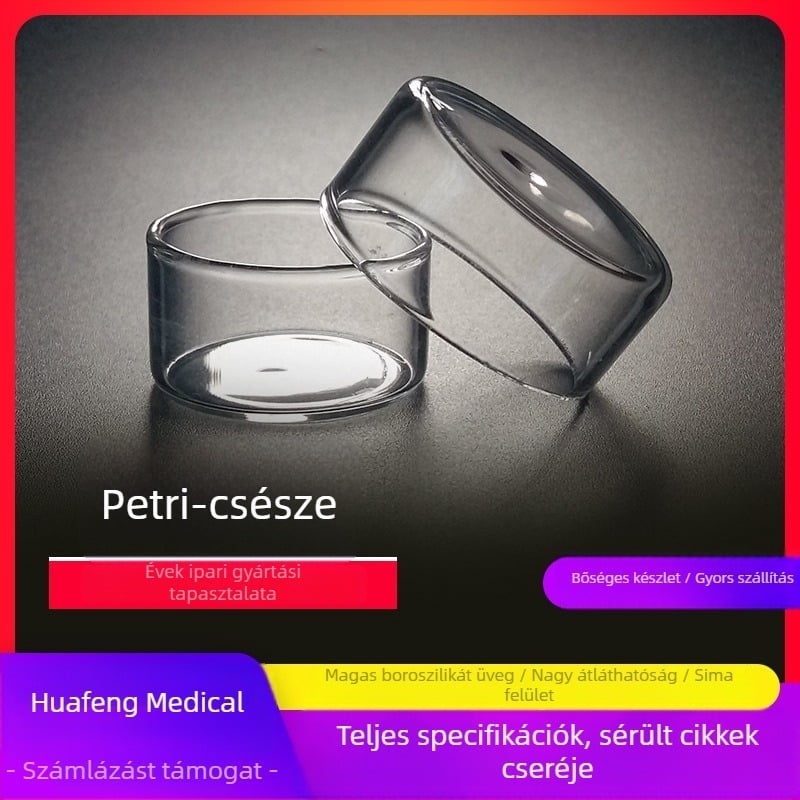 Magas boroszilikát üvegből készült sejtkultúra tál, 30 mm átmérő, sík üveglemez, különböző méretek elérhetők