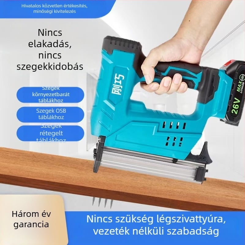 Faipari szegezőgép, újratölthető lítium-ion akkumulátorral, egyenes F30 modell otthoni használatra