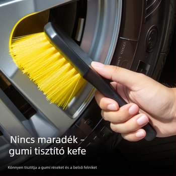 Sokoldalú autómosó kefe sárga fejjel – gumikhoz, keréktárcsákhoz és szőnyegekhez