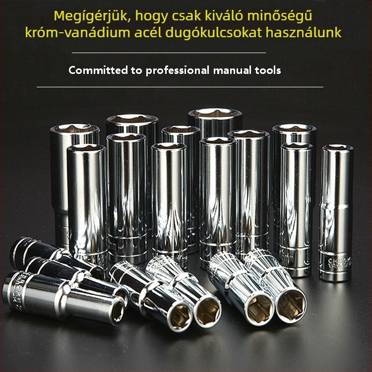 1/2 hüvelykes meghosszabbított hylsészett, króm-vanádium acél, hatszögfejű hylsák elektromos szerszámhoz