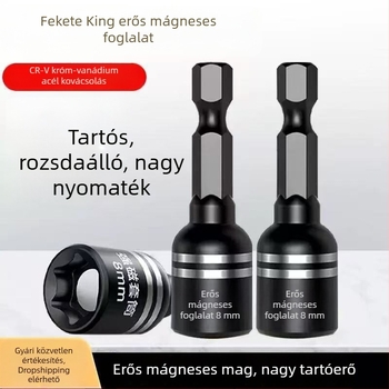 Elektromos csavarbehajtó fej belső/külső hatszögletű tengellyel, mágneses bit tartó, hatszögletű dugókulcs