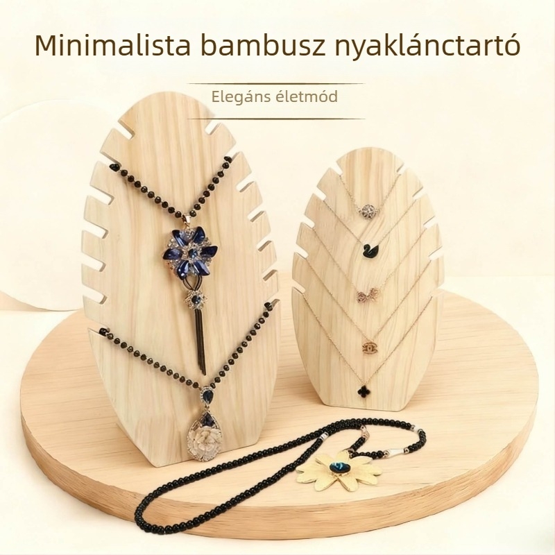 Minimalista bambusz- és fa nyaklánctartó, ékszerkijelző, kétszintes akasztó
