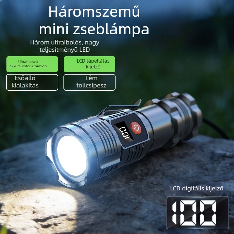 Nagy fényerejű LED elemlámpa hosszú akkumulátor-üzemidővel, kültéri vészvilágítás, lézerlámpa és COB munkalámpa