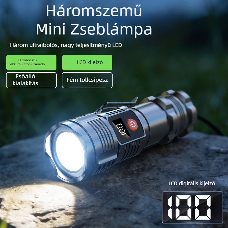 Nagy fényerejű LED elemlámpa hosszú akkumulátor-üzemidővel, kültéri vészvilágítás, lézerlámpa és COB munkalámpa