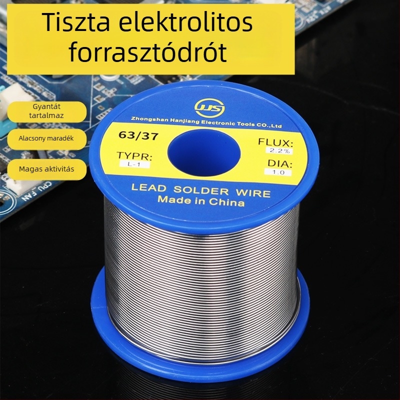 63/37 ón-ólom forrasztódrót rosinmagos, tisztítás nélkül, alacsony olvadáspont, Ø0,8/1,0 mm