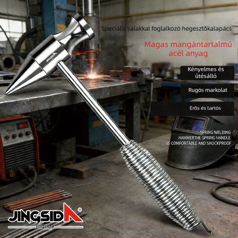 Krómozott hegesztőkalapács, villanyszerelő/hegesztő kalapács, manganacél fej, ütésálló