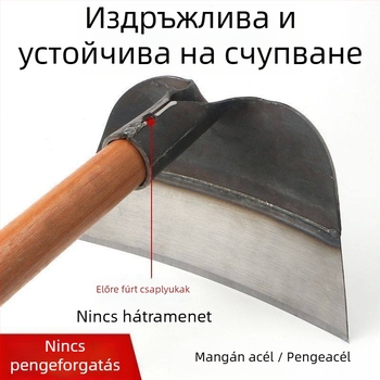 Mangán acélból készült kapa gyomirtásra, kertészkedésre és talaj-előkészítésre; tartós háztartási és mezőgazdasági eszköz