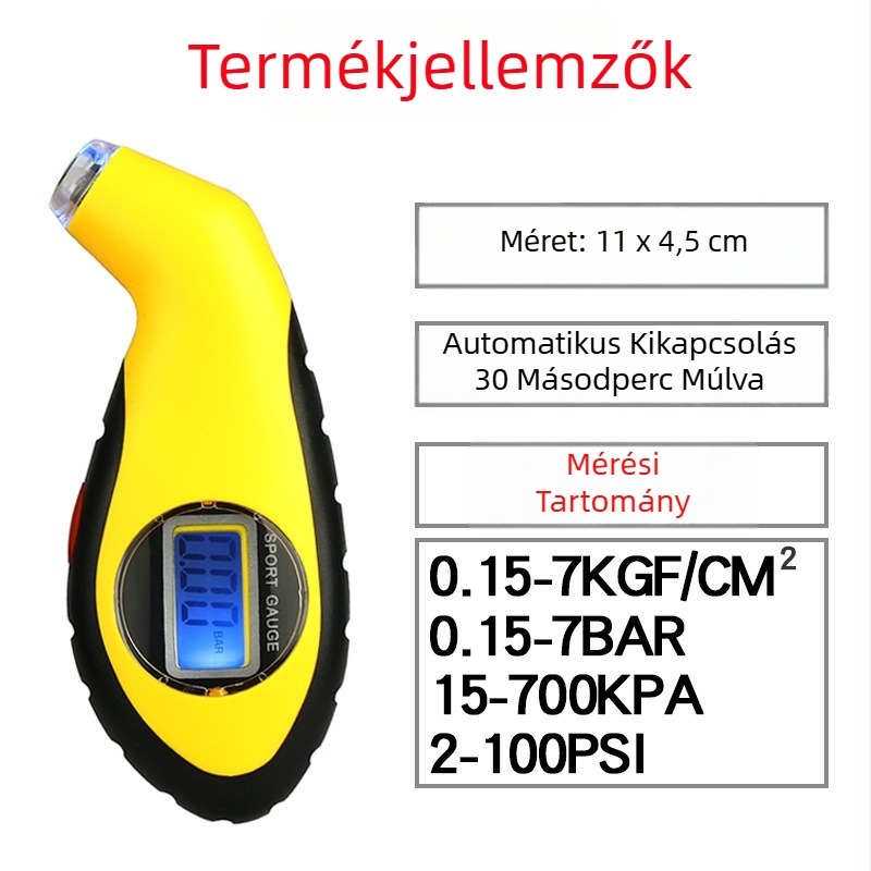 Autógumi nyomásmérő digitális kijelzővel, többfunkciós, kompakt, robbanásbiztos, nagy pontosságú légnyomásmérő