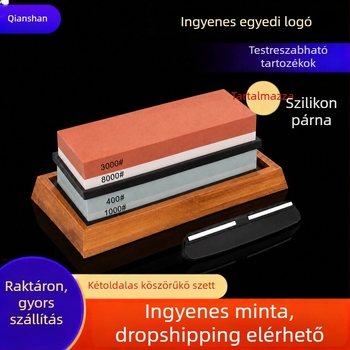 Kétoldalas köszörűkő készlet fehér korundummal, háztartási és kültéri használatra, késélező készlet