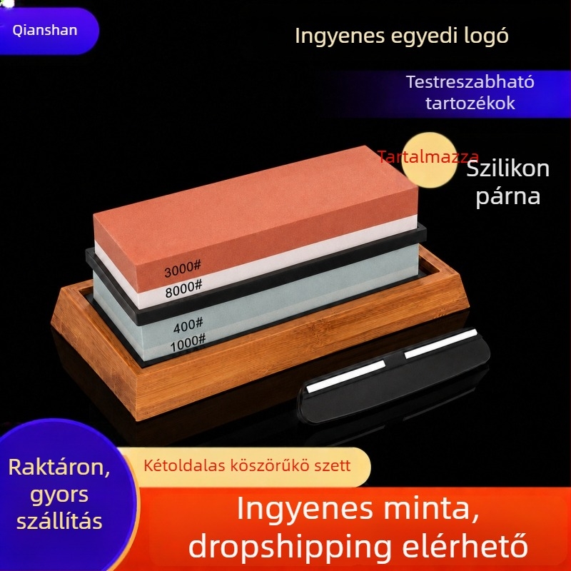 Kétoldalas köszörűkő készlet fehér korundummal, háztartási és kültéri használatra, késélező készlet