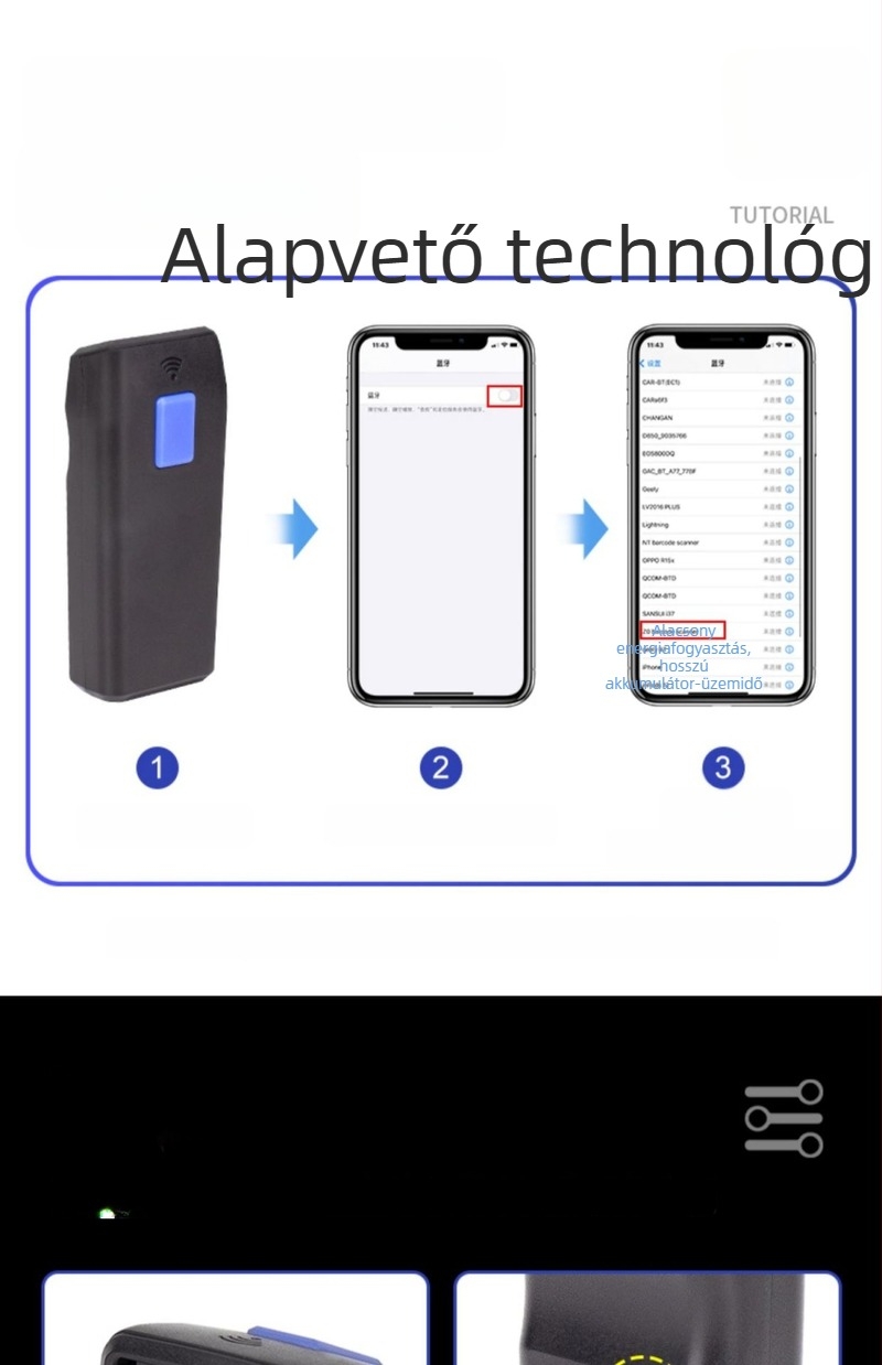 Mini hordozható Bluetooth 1D vezeték nélküli vonalkód olvasó raktárhoz