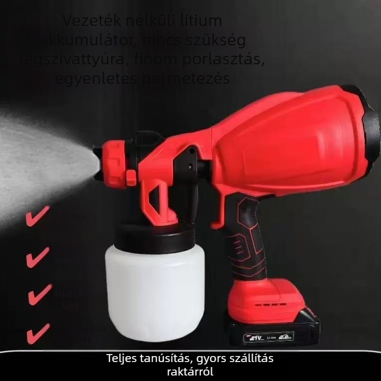 Nagy teljesítményű akkumulátoros elektromos festékszóró pisztoly Li-ion, levehető, többfunkciós