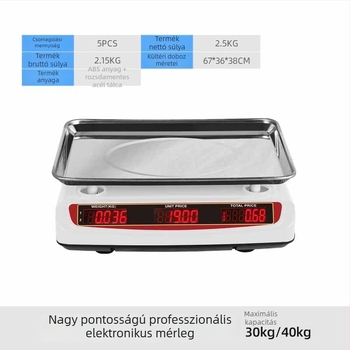 Kompakt, vízálló és porálló elektronikus mérleg árak meghatározásához, kereskedelmi pultokra, HD kijelzővel, 0-30 kg kapacitás