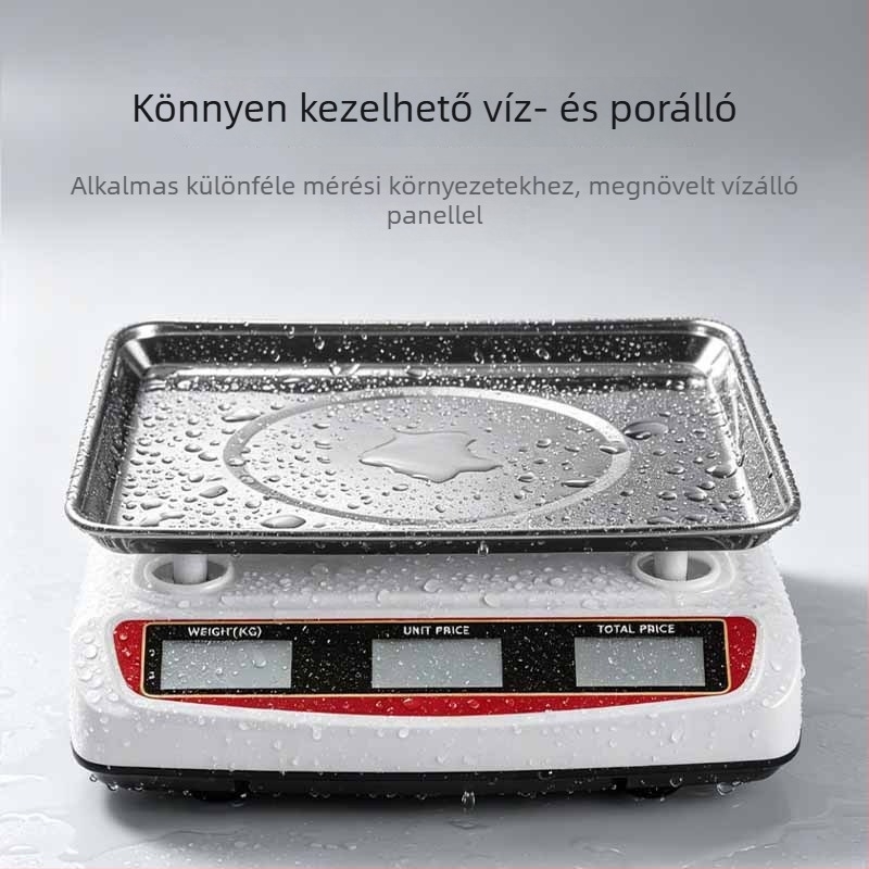 Kompakt, vízálló és porálló elektronikus mérleg árak meghatározásához, kereskedelmi pultokra, HD kijelzővel, 0-30 kg kapacitás