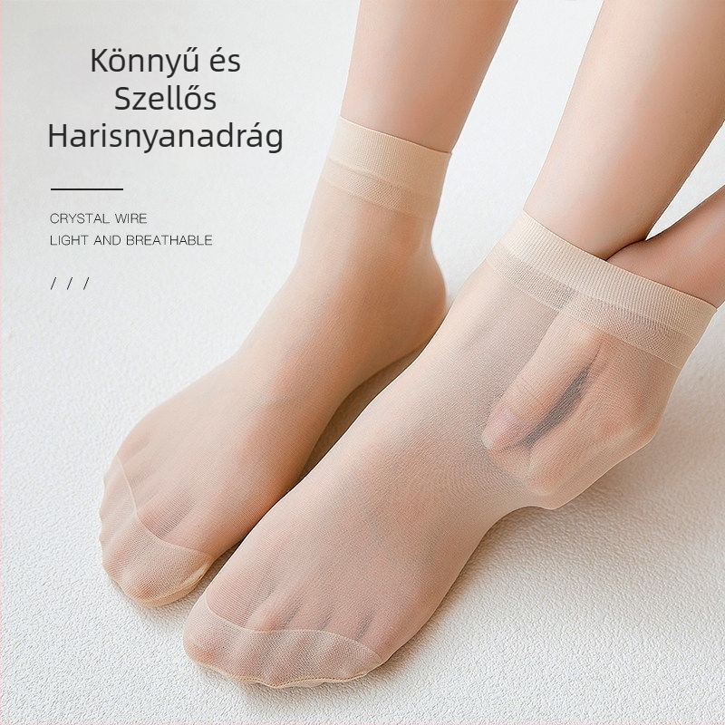 10 pár női rövid harisnya, vékony átlátszó fekete és bőrszínű, antiakadás, acélszál hatású, tartós