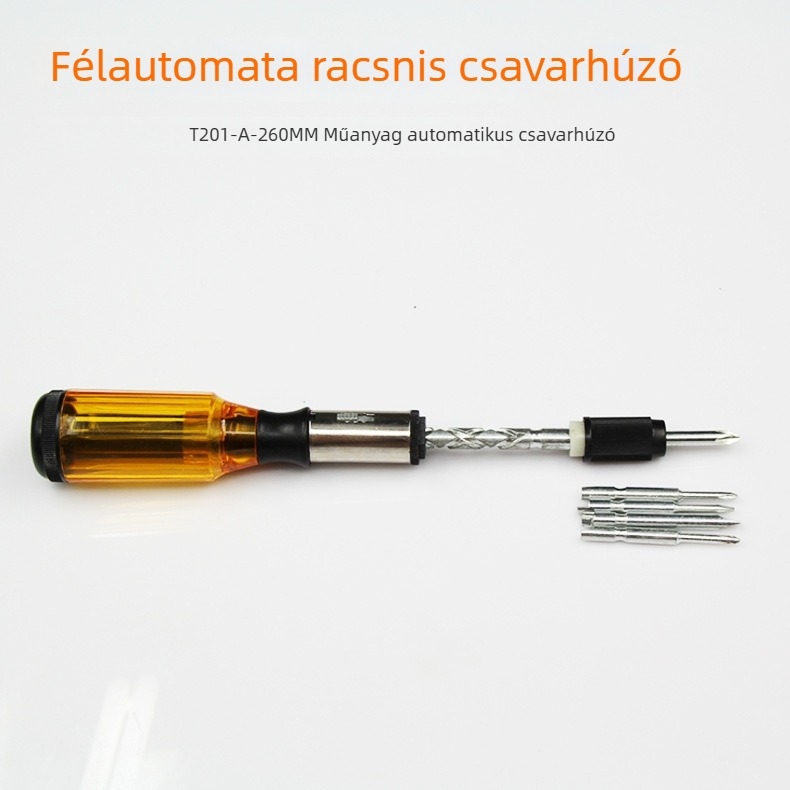 Kézi racsnis csavarhúzó előre/hátra irányítással, nyomógombos működés, félautomata, gyors bitcsere, mágneses fej, szigetelt markolat