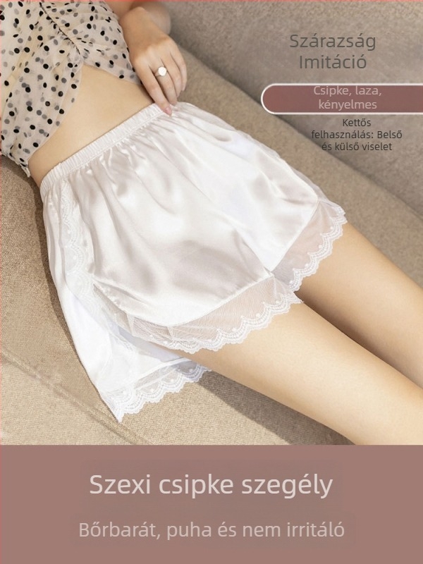 Női jégselyem csipkés laza szabású biztonsági nadrág, átlátszatlanság elleni, sima szeg, külső viselésre vagy pizsamára alkalmas