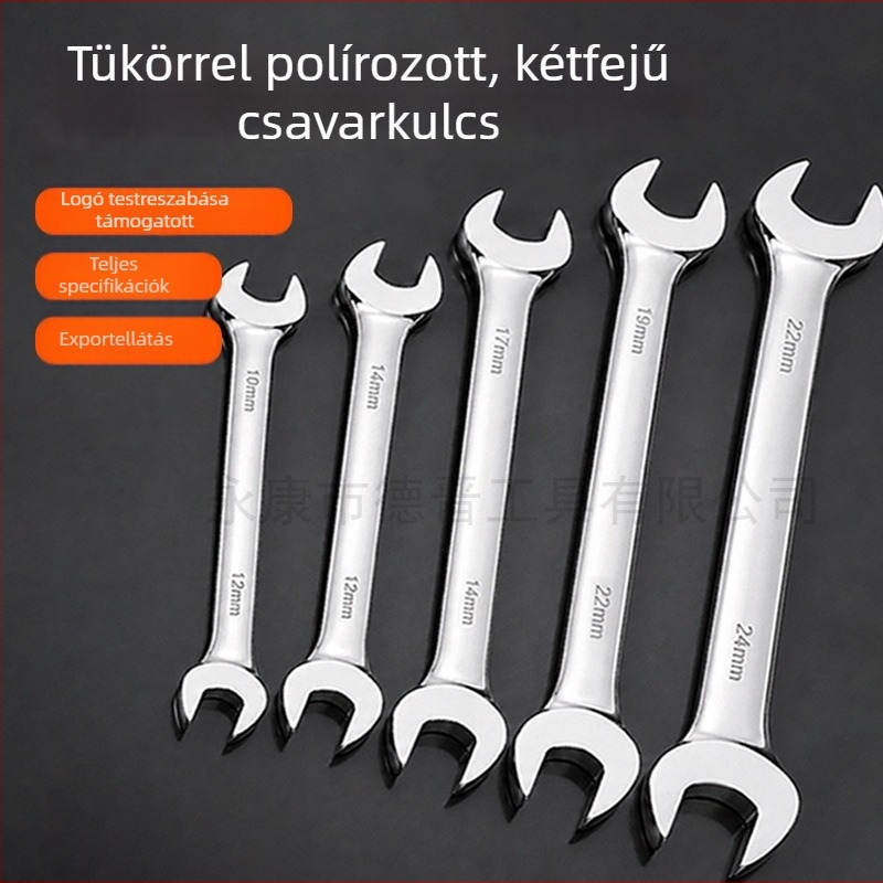 Nyitott végű csavarkulcs készlet, tükröződő felület, kettős végű, ipari minőségű krómozott kéziszerszámok