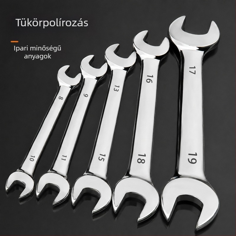 Nyitott végű csavarkulcs készlet, tükröződő felület, kettős végű, ipari minőségű krómozott kéziszerszámok